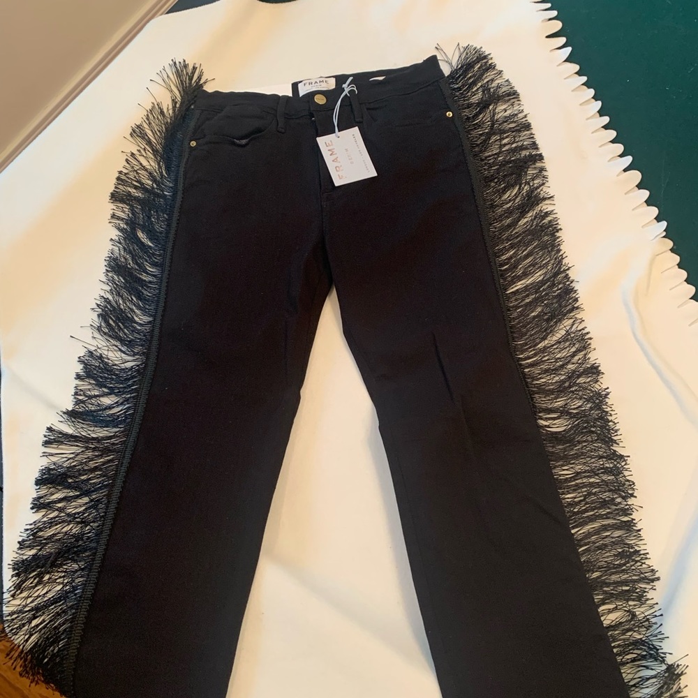 NWT Frame Denim Black jeans with side Bangs